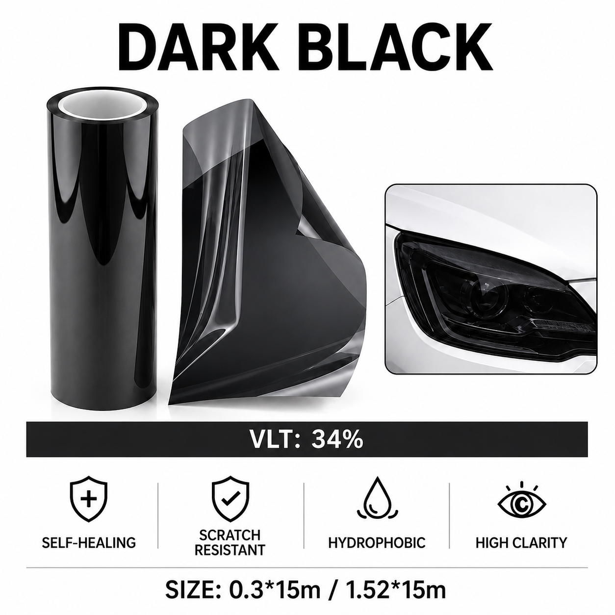 Dark Black Car Headlight Film