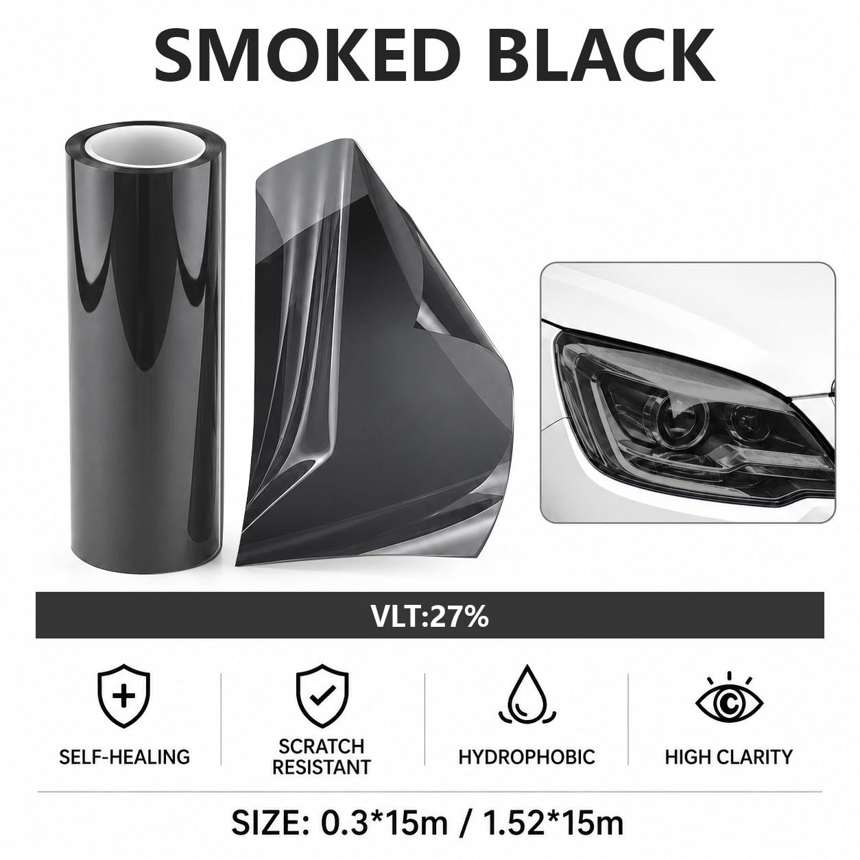 Smoked Black Car Headlight Fil...
