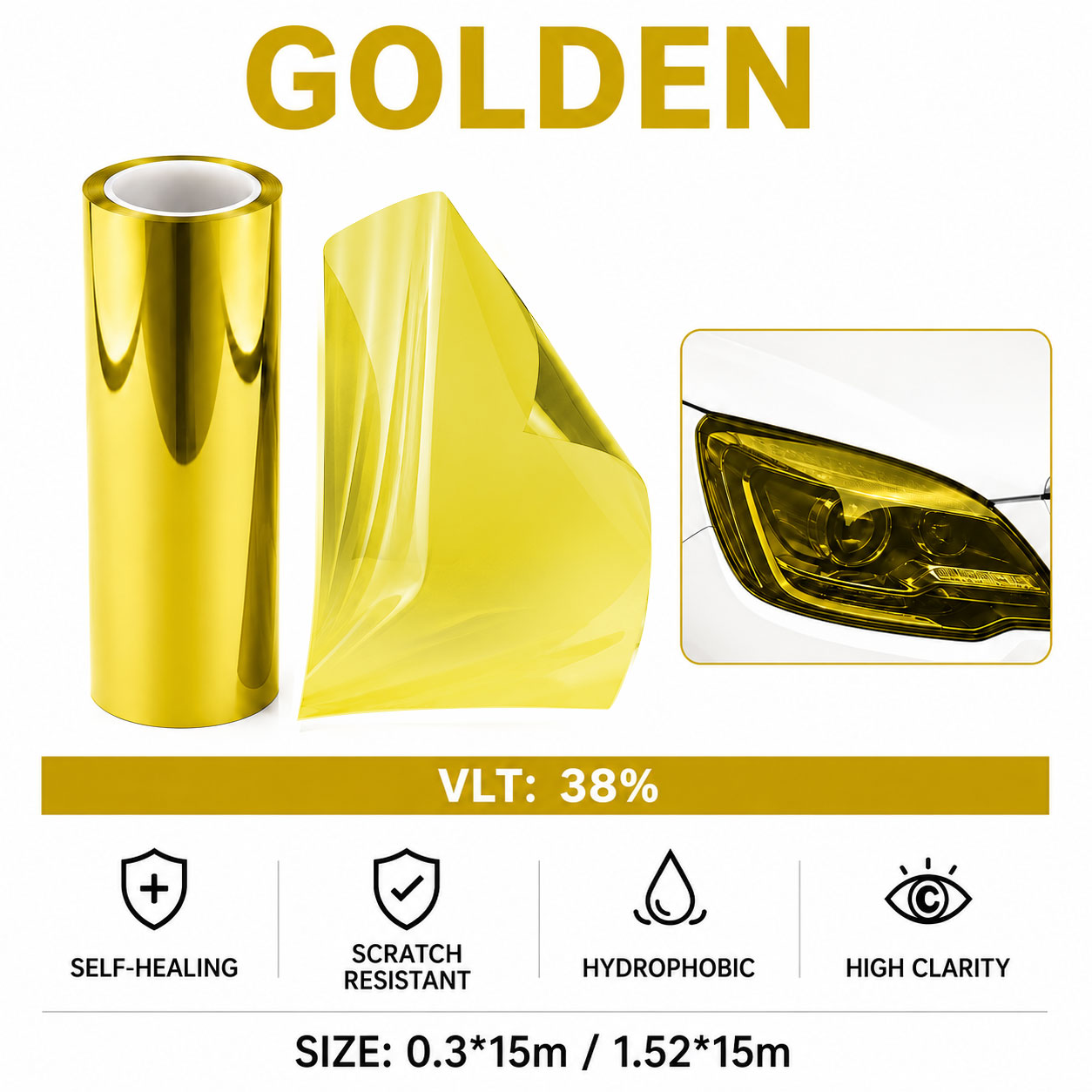 Golden Car Headlight Film