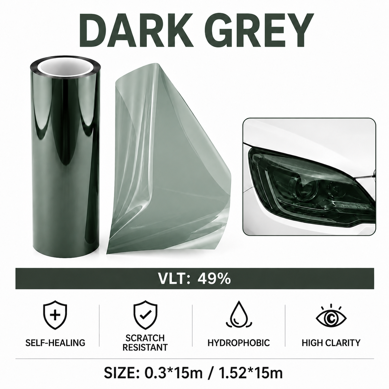 Dark Grey Car Headlight Film