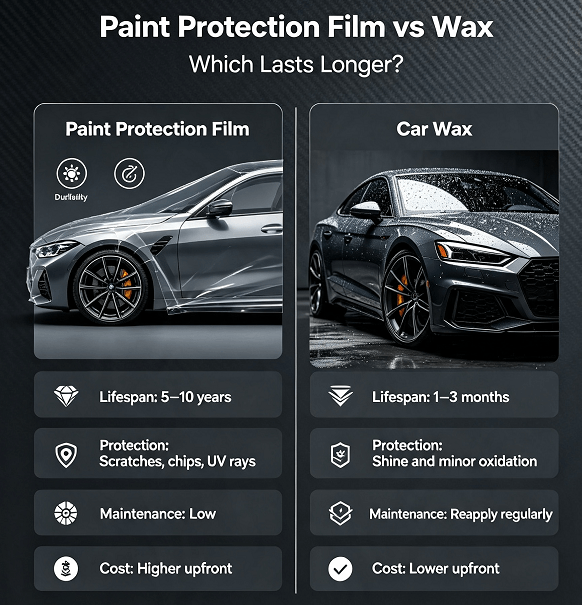 Automotive Paint Protection Film vs Wax: The 6 Key Differences