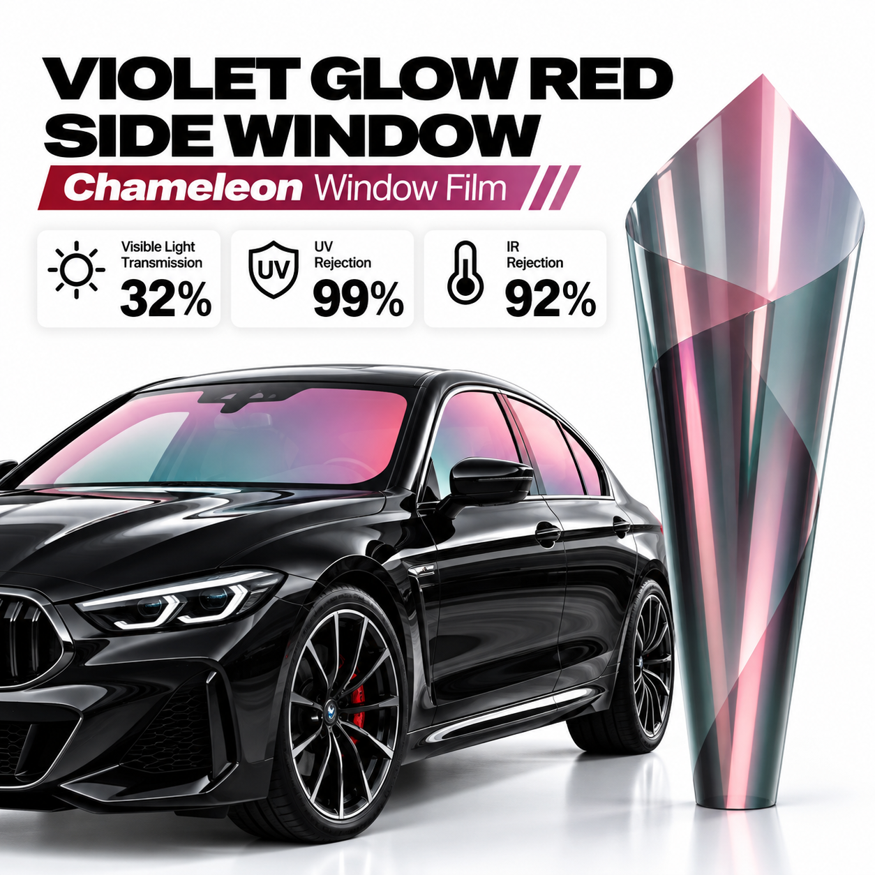 Violet Glow Red Side Car Window Film